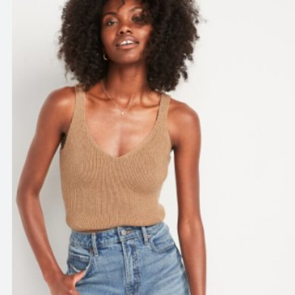 Old Navy Camel Tan V-Neck Thick Rib-Knit Sweater Tank Top Women Sz. M - Picture 8 of 8